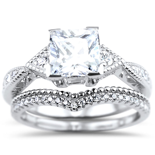 1 Carat Princess CZ Silver Wedding Ring Set