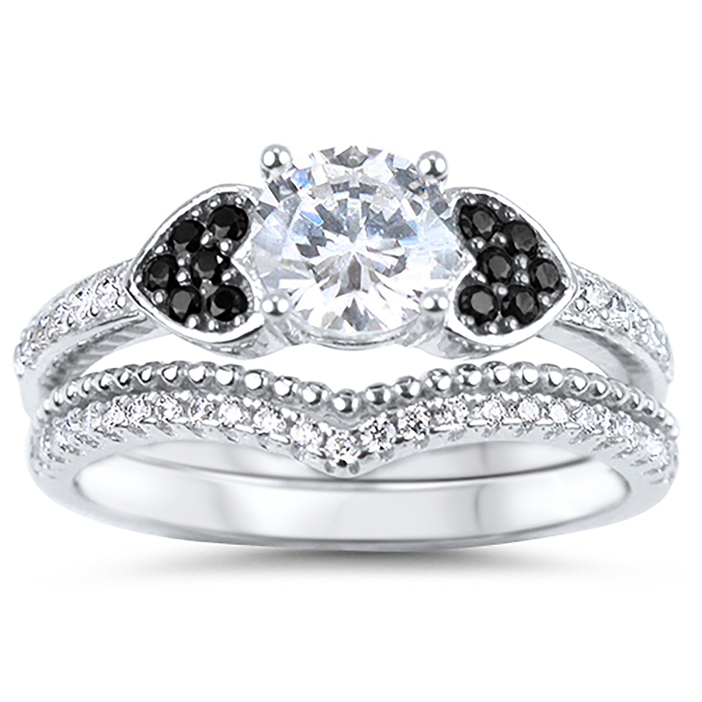 1 Carat Round Brilliant CZ Sterling Silver Wedding Ring Set