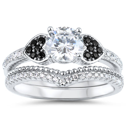 1 Carat Round Brilliant CZ Sterling Silver Wedding Ring Set