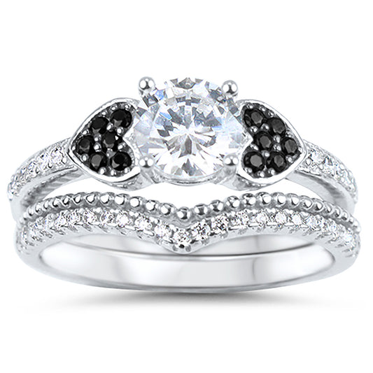 1 Carat Round Brilliant CZ Sterling Silver Wedding Ring Set