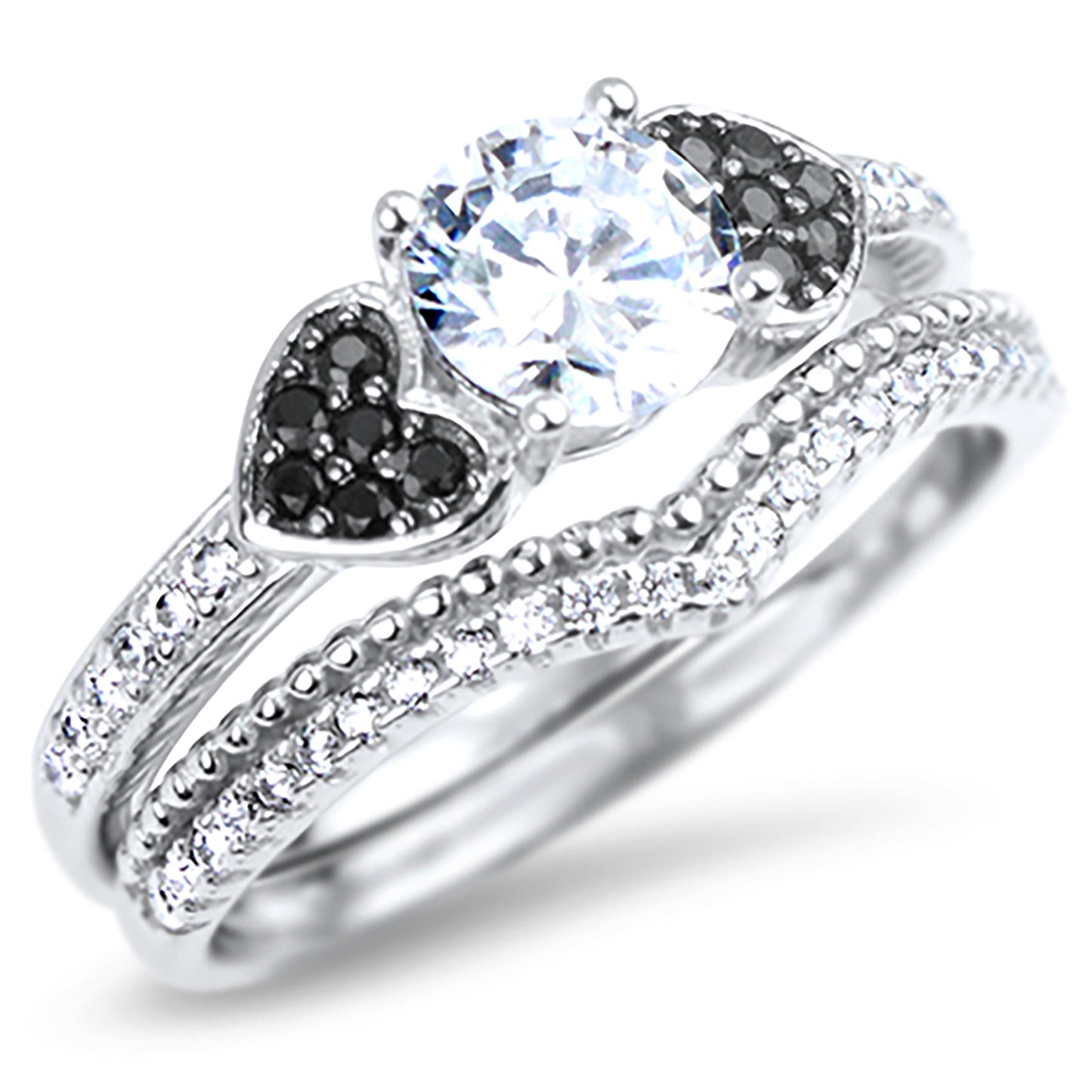 1 Carat Round Brilliant CZ Sterling Silver Wedding Ring Set