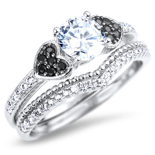 1 Carat Round Brilliant CZ Sterling Silver Wedding Ring Set