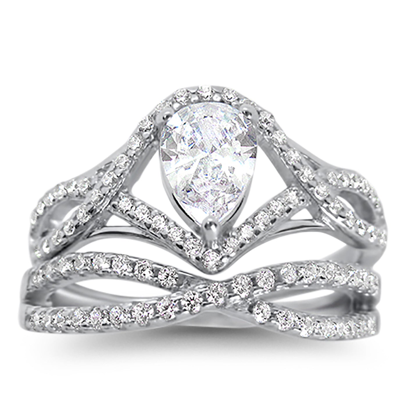 1 Carat Solitaire Pear Cut White CZ Wedding Ring Set in Sterling Silver