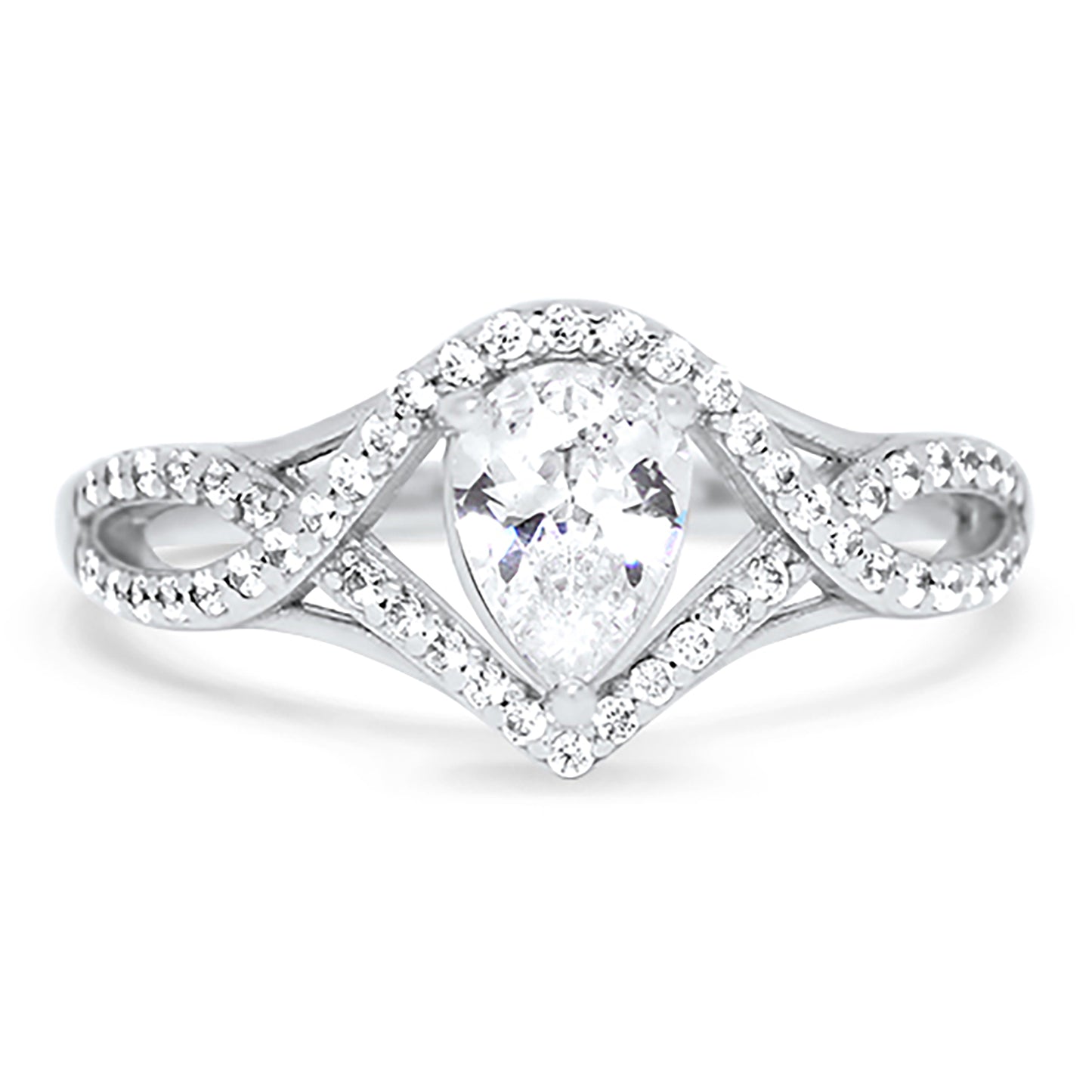 1 Carat Solitaire Pear Cut White CZ Wedding Ring Set in Sterling Silver