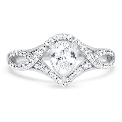 1 Carat Solitaire Pear Cut White CZ Wedding Ring Set in Sterling Silver