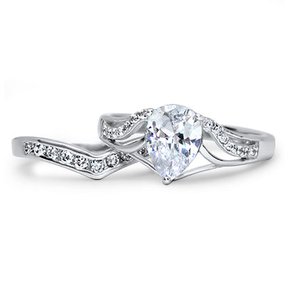 1 Carat Solitaire Pear Cut White CZ Traditional Wedding Ring Set in Sterling Silver