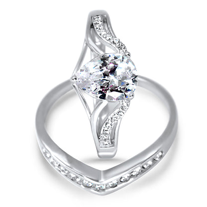 1 Carat Solitaire Pear Cut White CZ Traditional Wedding Ring Set in Sterling Silver
