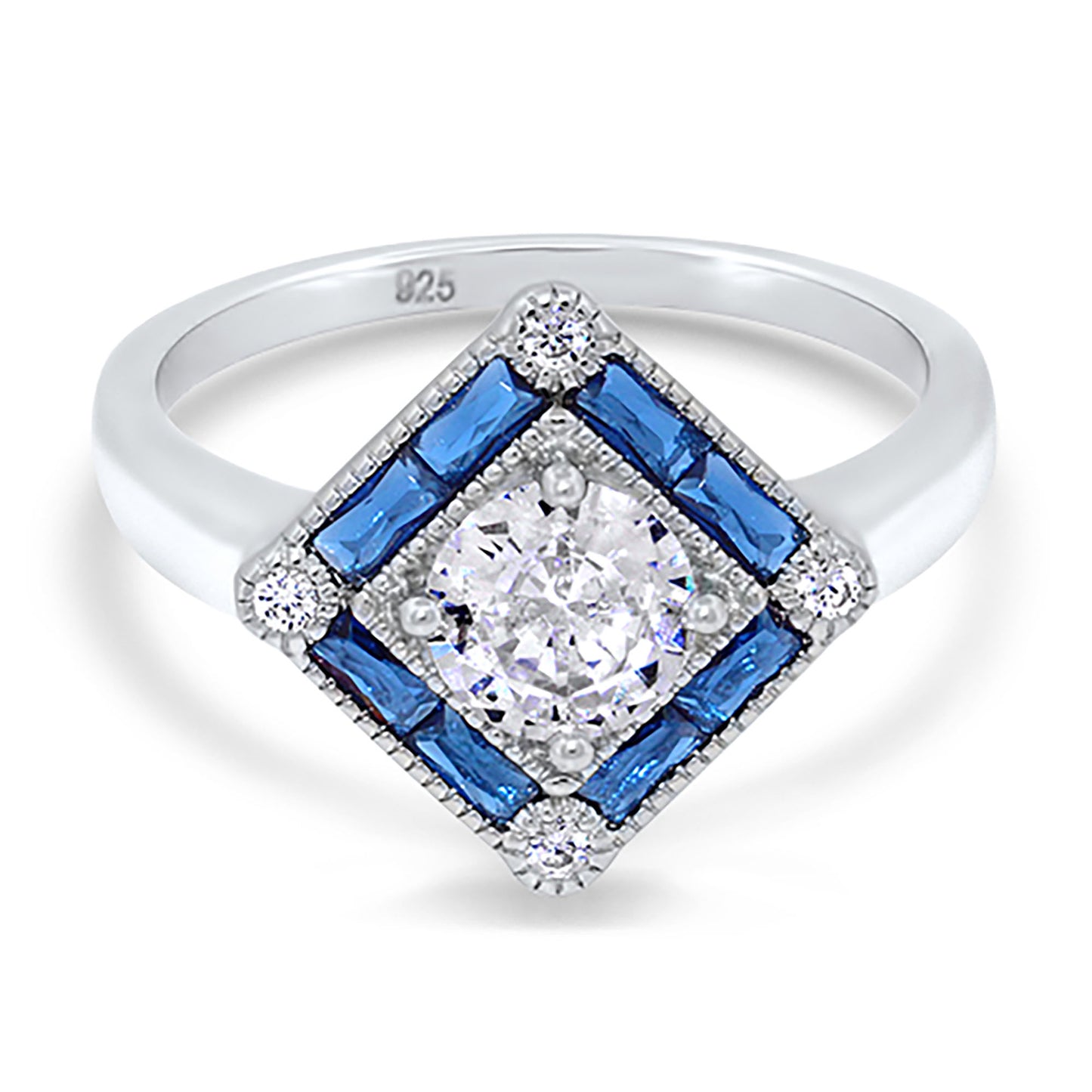 Art Deco Antique Style Silver Wedding Engagement Ring Set