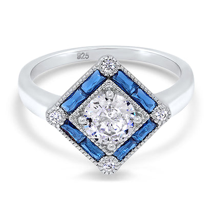 Art Deco Antique Style Silver Wedding Engagement Ring Set