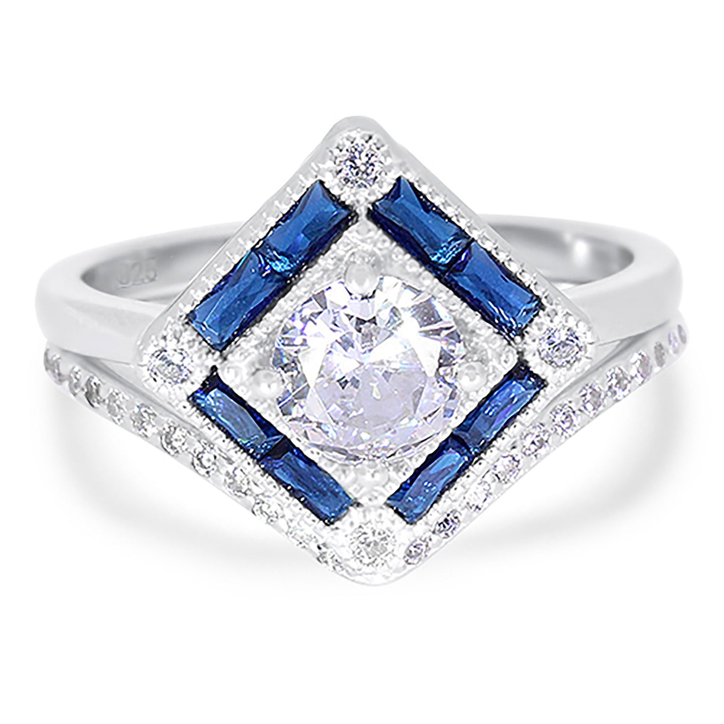 Art Deco Antique Style Silver Wedding Engagement Ring Set