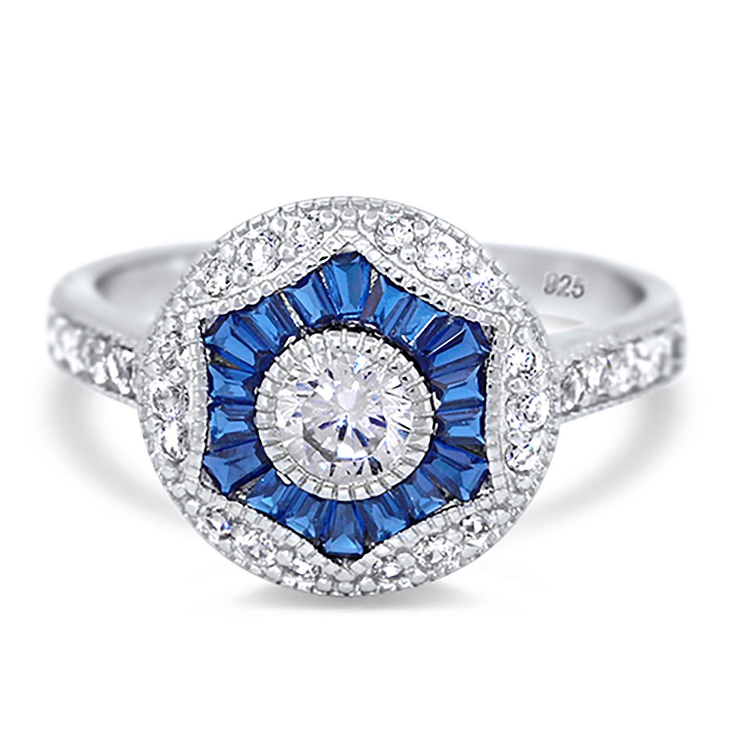 Art Deco Antique Style Silver Wedding Engagement Ring Set