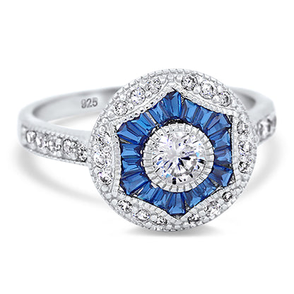 Art Deco Antique Style Silver Wedding Engagement Ring Set