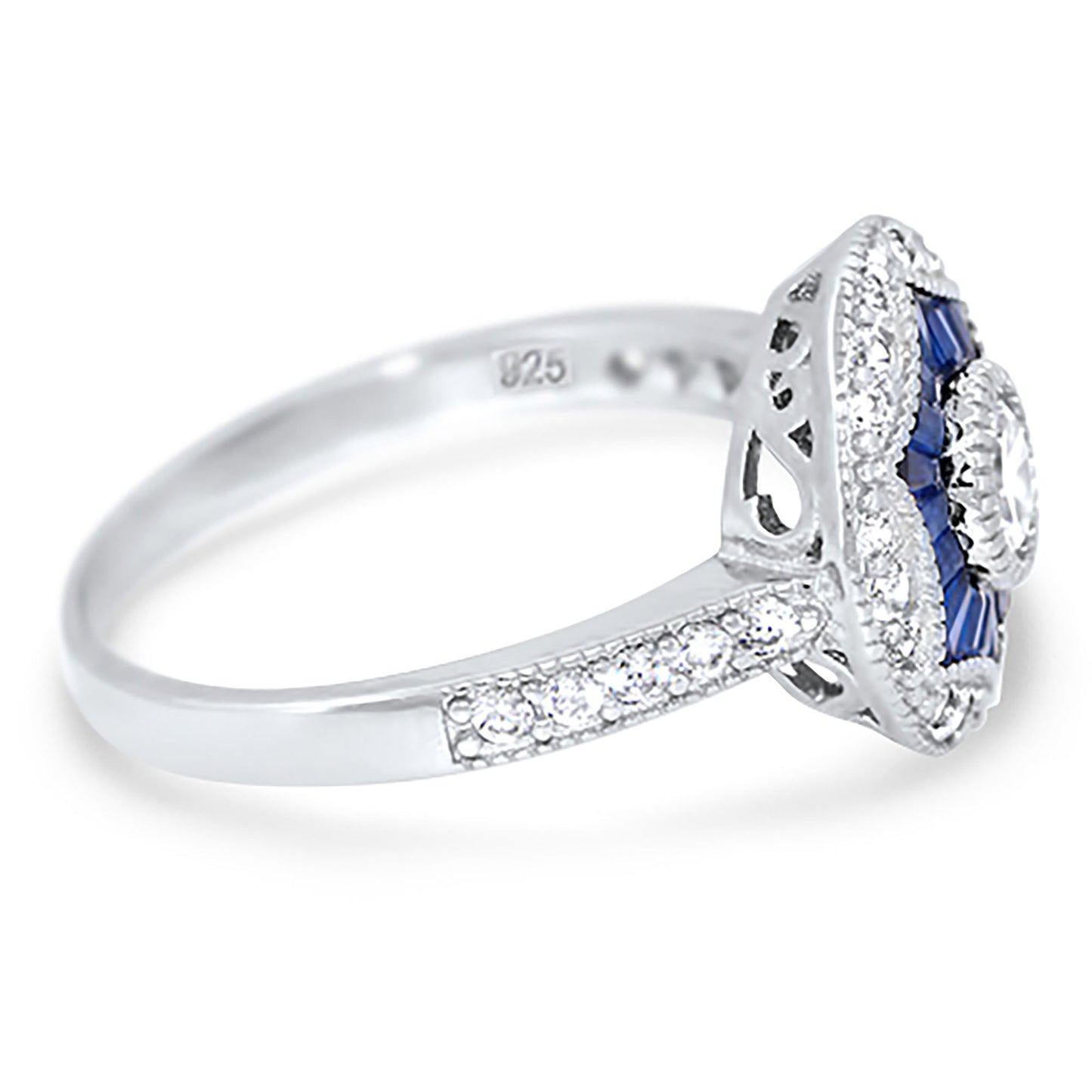 Art Deco Antique Style Silver Wedding Engagement Ring Set