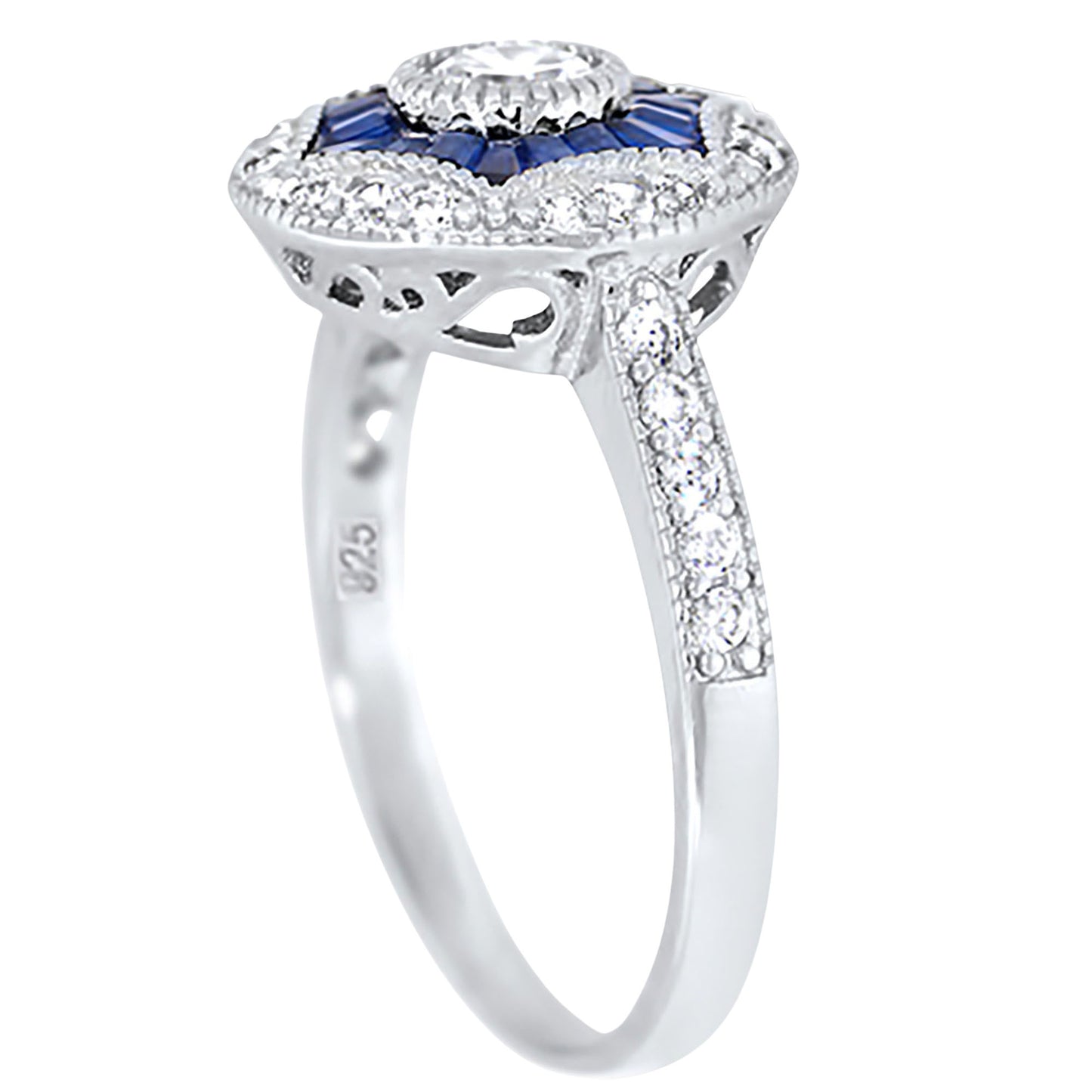 Art Deco Antique Style Silver Wedding Engagement Ring Set