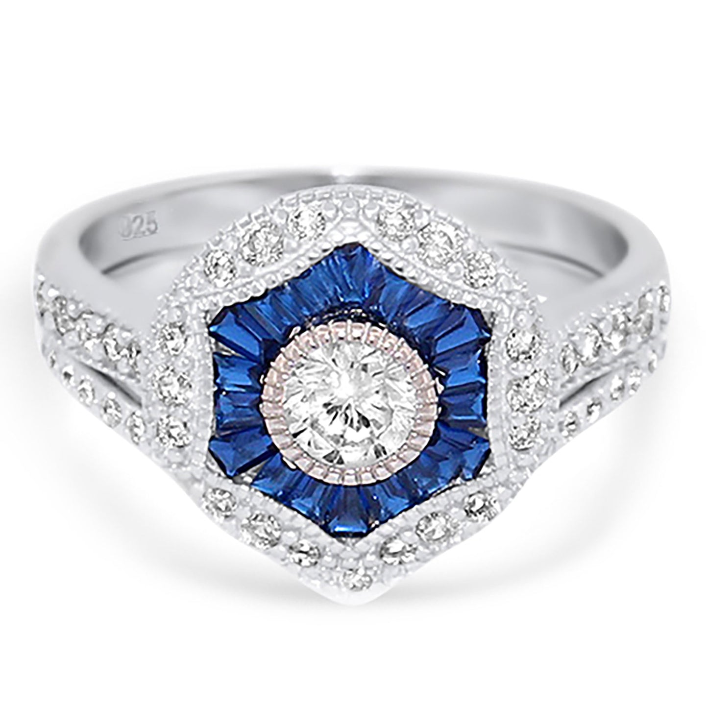 Art Deco Antique Style Silver Wedding Engagement Ring Set
