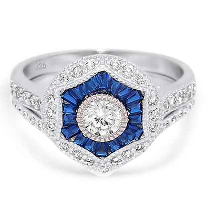 Art Deco Antique Style Silver Wedding Engagement Ring Set