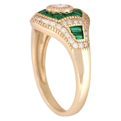 1 Carat Round Brilliant White CZ Green Accents Gold Plated Silver Wedding Ring Set