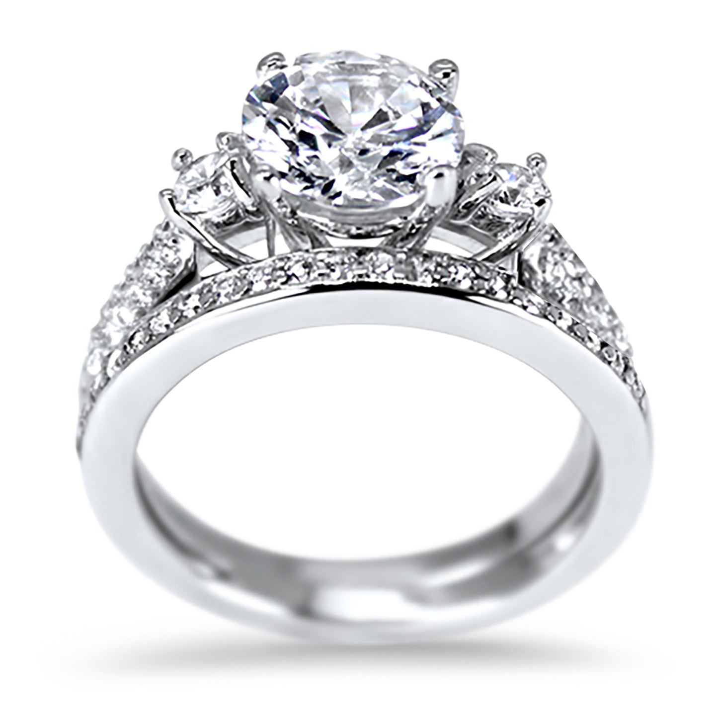 3 Stone Antique Style CZ Sterling Silver Wedding Ring Set
