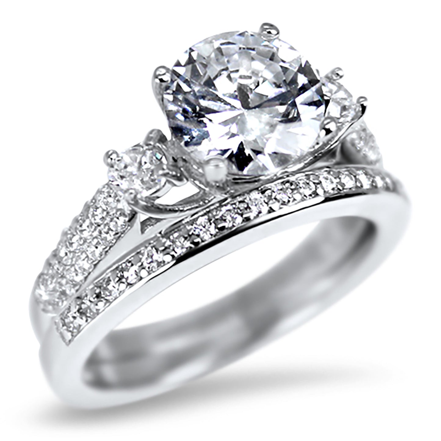 3 Stone Antique Style CZ Sterling Silver Wedding Ring Set