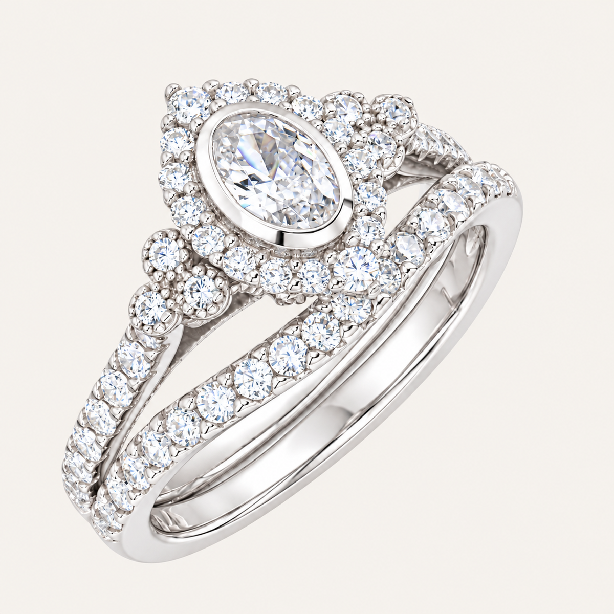 Art Deco Wedding Engagement Ring Set in Sterling Silver