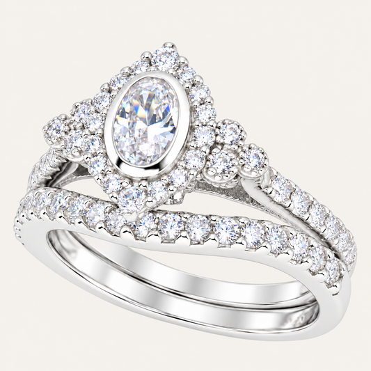 Art Deco Wedding Engagement Ring Set in Sterling Silver