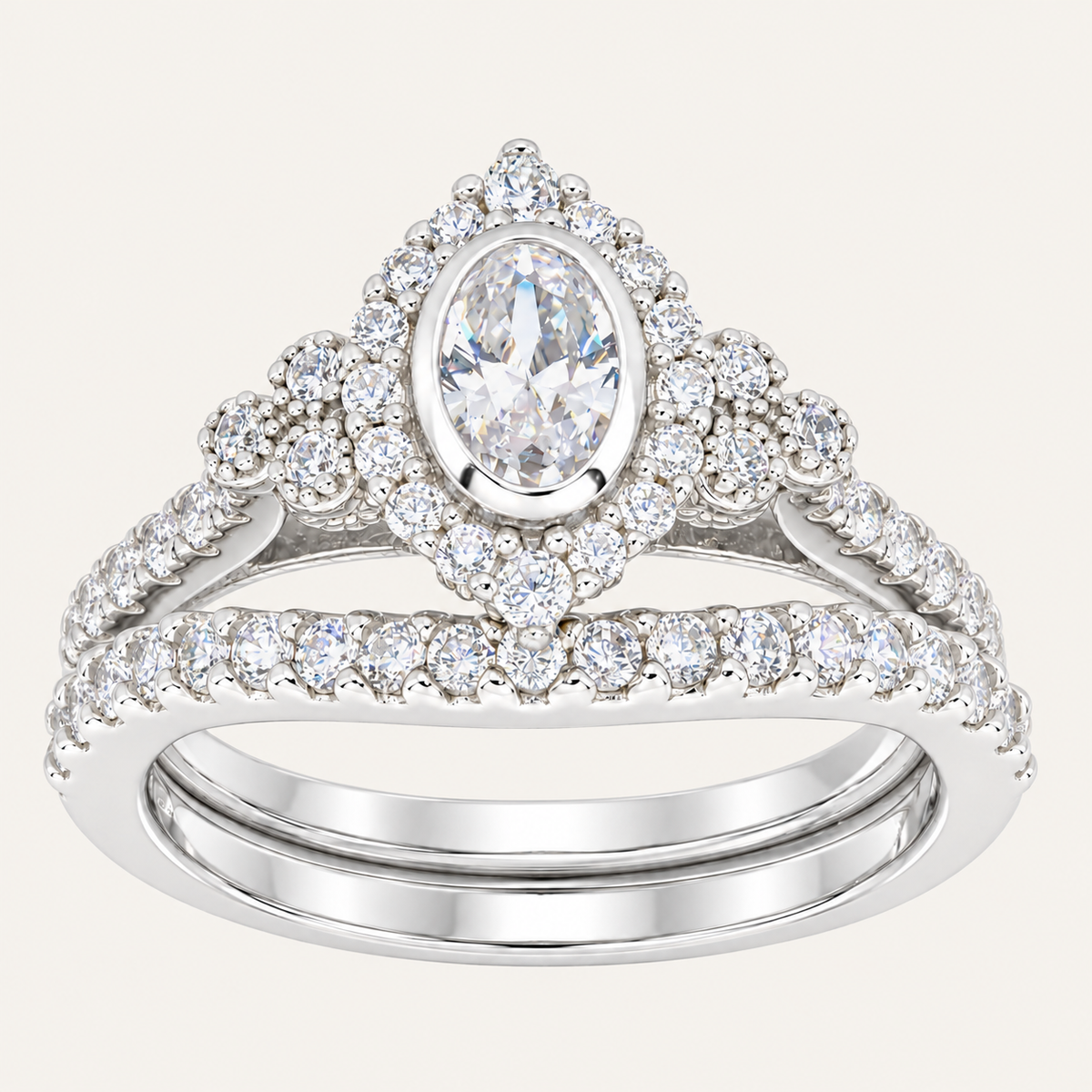 Art Deco Wedding Engagement Ring Set in Sterling Silver