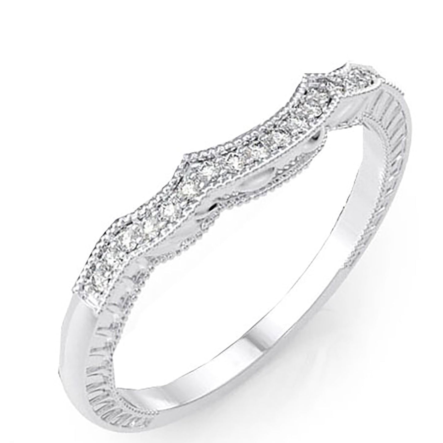 Sculpted CZ Wedding Band Ring for 3 Stone or Princess Cut Engagement Ring