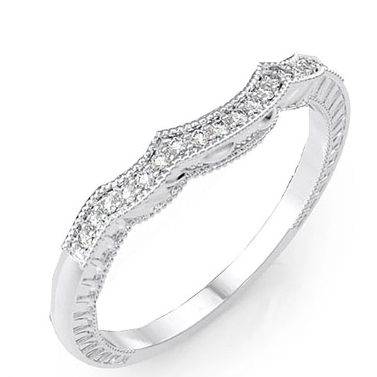 Sculpted CZ Wedding Band Ring for 3 Stone or Princess Cut Engagement Ring