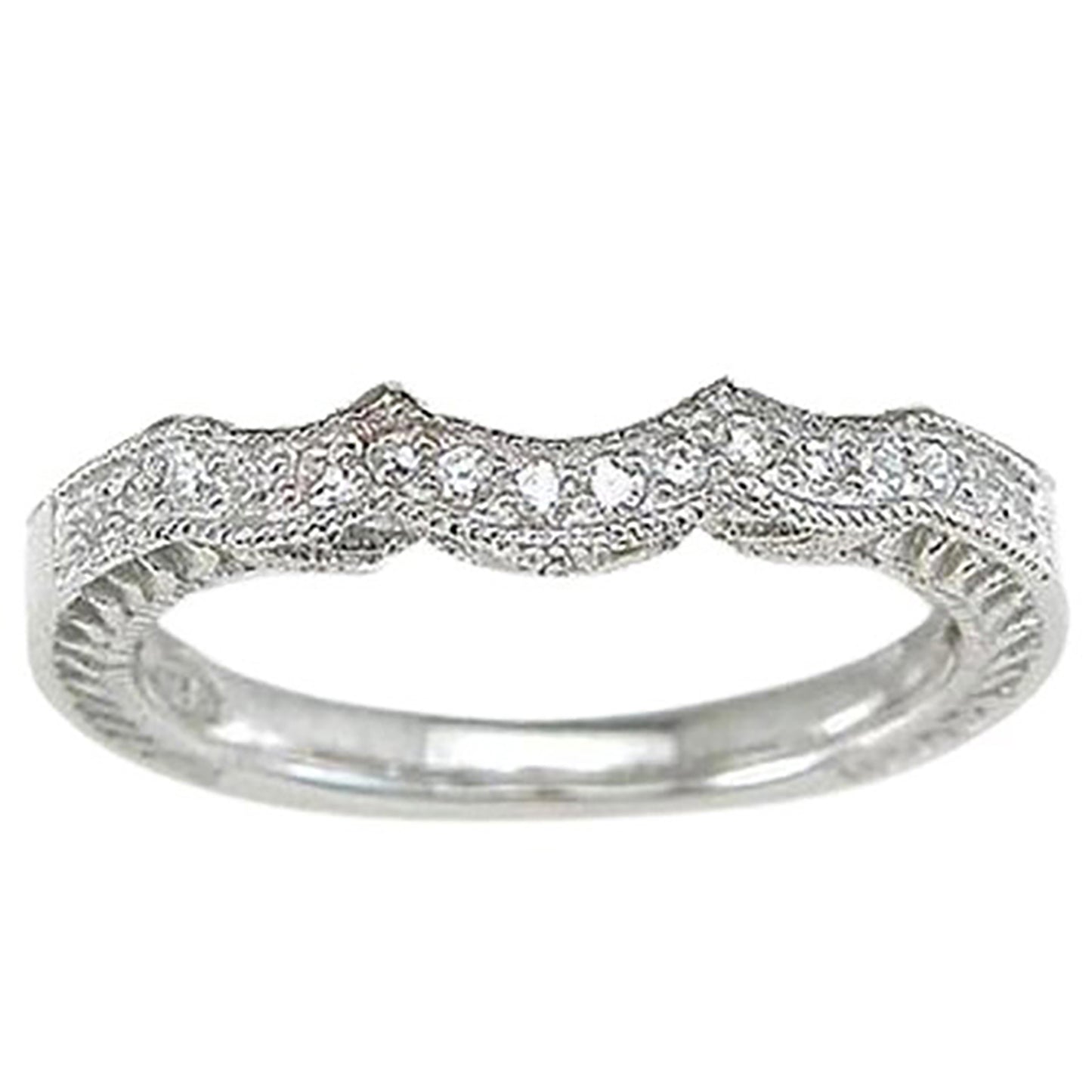 Sculpted CZ Wedding Band Ring for 3 Stone or Princess Cut Engagement Ring