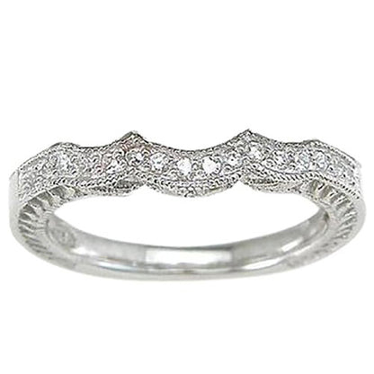 Sculpted CZ Wedding Band Ring for 3 Stone or Princess Cut Engagement Ring