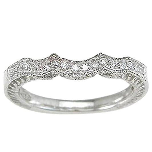 Sculpted CZ Wedding Band Ring for 3 Stone or Princess Cut Engagement Ring
